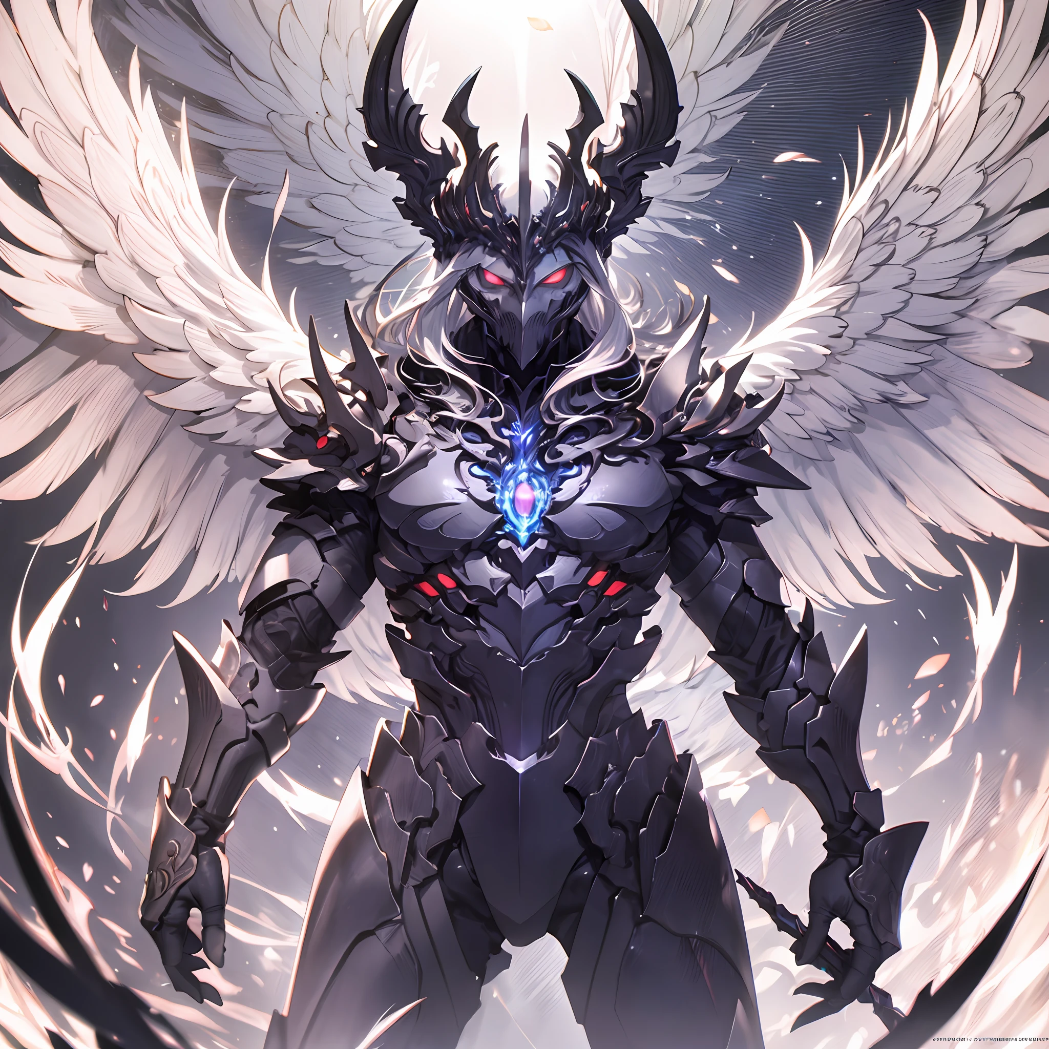 masterpiece, highly detailed CG unified 8K wallpapers, 8k uhd, dslr, high quality, clean, best illumination, a god in a white armor, white wings, glowing eyes, cinematic, ultra-high resolution, ultra-high detailed, high-definition, shadowverse style
