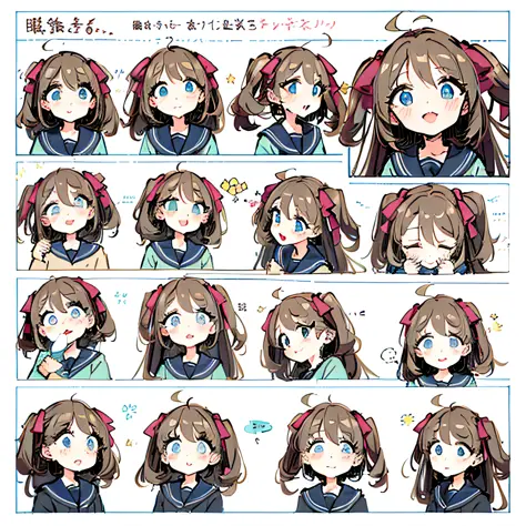 A cute monkey, various expressions, happy, sad, angry, expectant laughter, disappointed 1, cute eyes, white background, illustration-nii 5-style cute, emoji corresponding illustration set, bloody manga line style, dynamic pose, dark white, f/64 group, rela...