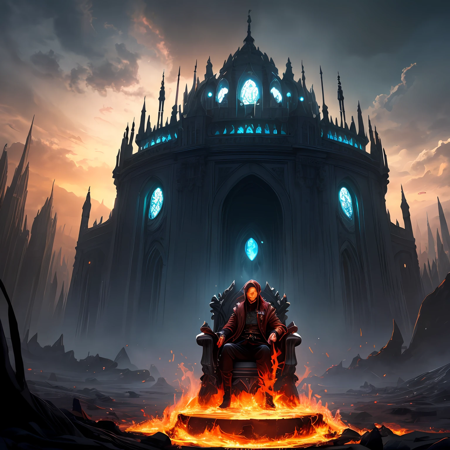 Arafed throne with a glowing throne on it in front of a castle - SeaArt AI