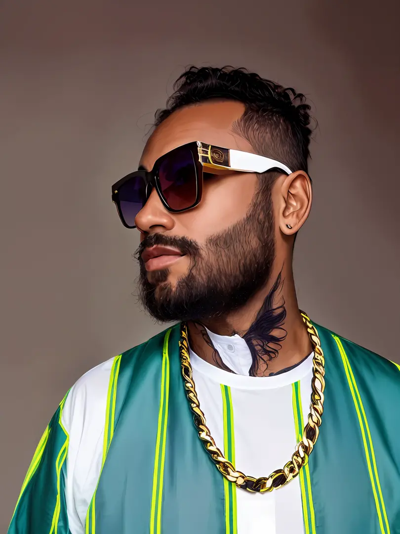 araffe with a beard and a white shirt wearing sunglasses, wearing versace sunglasses, taken in the early 2020s, perfect shading, lit from the side, looking off to the side, tapered hairline, official artwork, looking to the side off camera, looking heckin ...