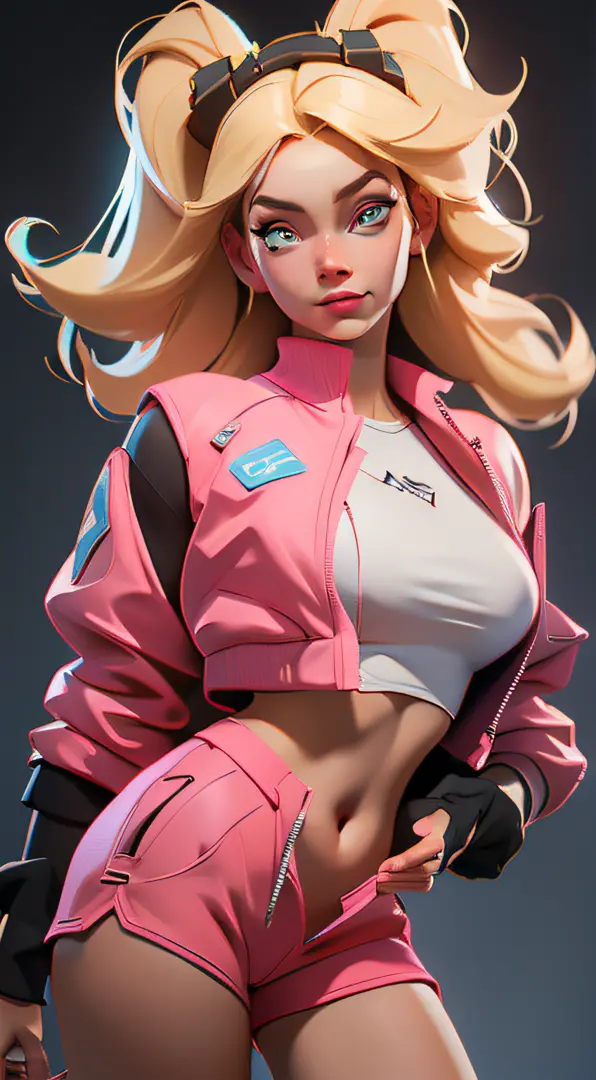blond haired woman in pink jacket and shorts posing for a picture, wojtek fus, ross tran 8 k, ross tran style, alexandra fomina ...