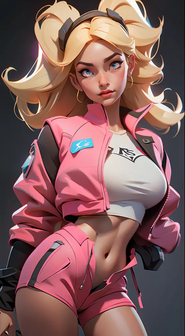 blond haired woman in pink jacket and shorts posing for a picture, wojtek fus, ross tran 8 k, ross tran style, alexandra fomina ...