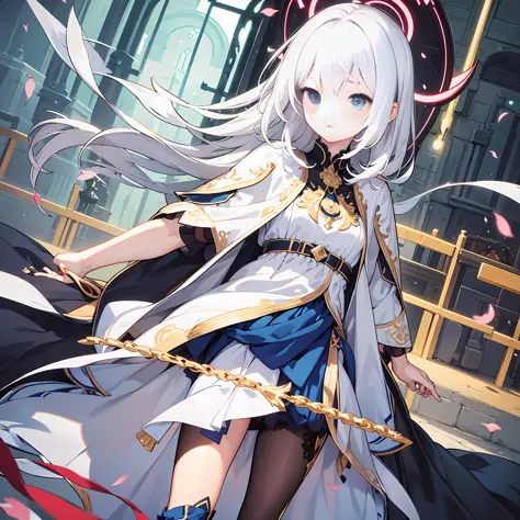 ((Best illustration)), super clear and delicate, dynamic angle, dynamic posture, (1girl), loli style, white hair, clear eyes, small body. --auto --s2