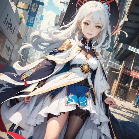 anime - style image of a woman in a white dress and blue dress, white haired deity, ayaka genshin impact, cushart krenz key art feminine, high detailed official artwork, detailed key anime art, from arknights, trending on artstation pixiv, official anime a...