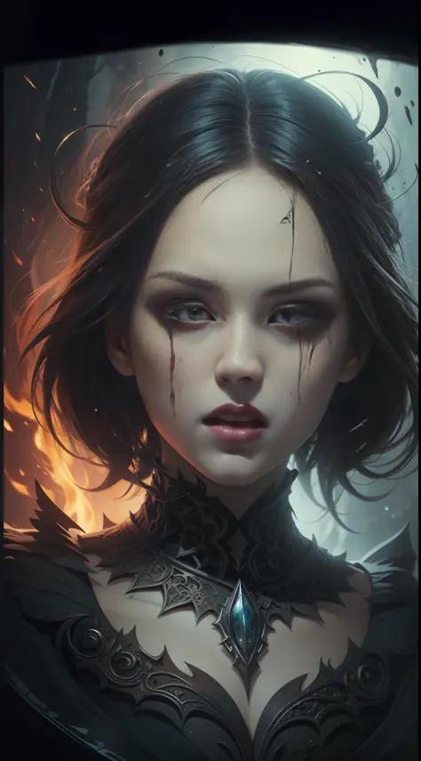 darkness, evil, evil, starlight, creepy olpntng style, necromancer, spells, curses, hellfire, ghost fire, photogenic screaming expressions, mystery, perfect face with soft skin, concept art portrait by greg rutkowski, artgerm, ultra-detailed intricate goth...