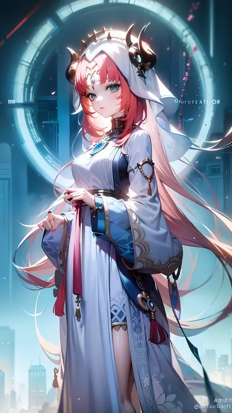 anime girl with long white hair and a blue dress, digital cyberpunk anime art, digital cyberpunk - anime art, rococo cyberpunk, ...
