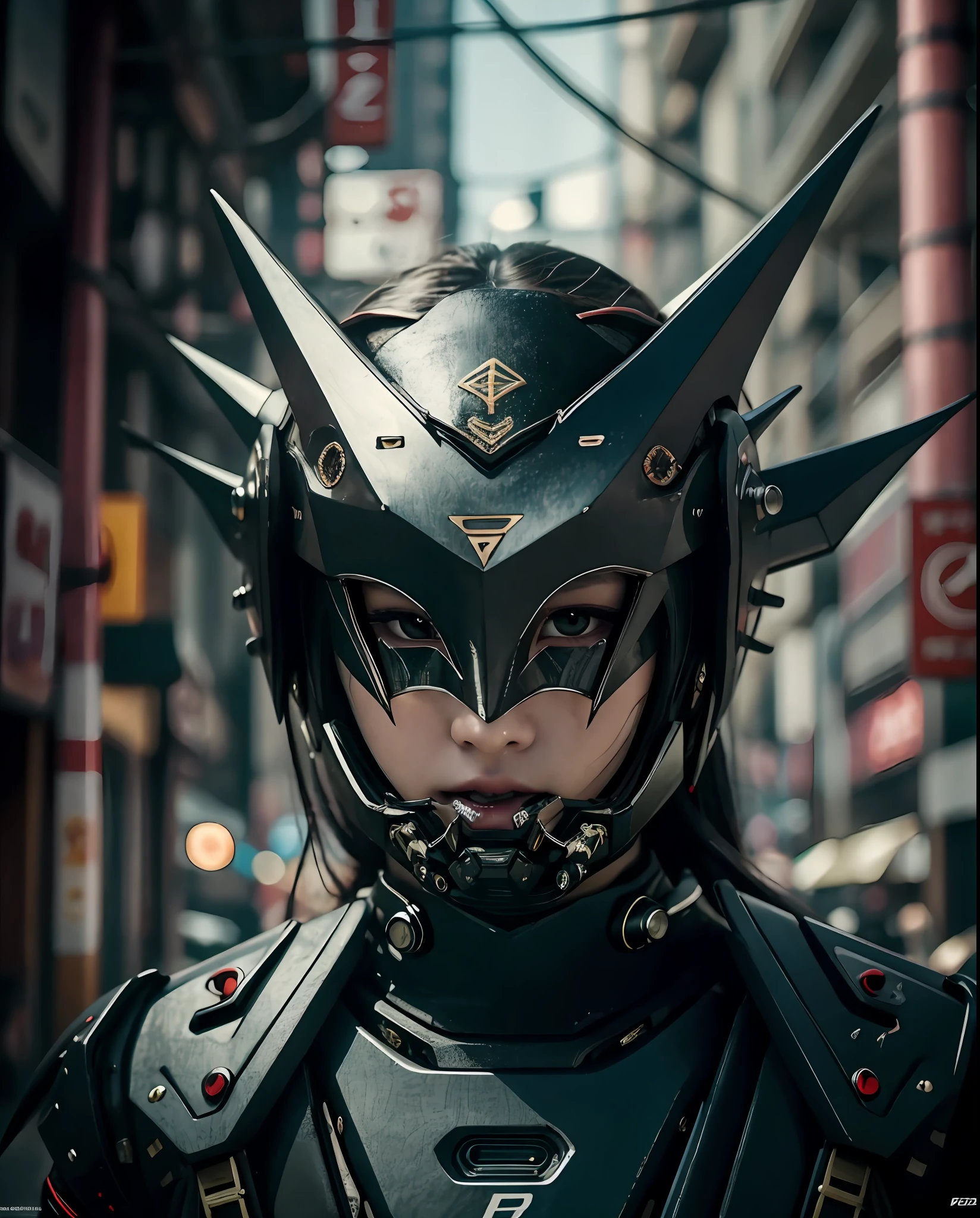 1 japanese girl , full body, dragon mask, dragon eyeshield, japanese oni mask, succubus horn, incubus, beautifull, demon mask,  Katana, silver long hair, night, dark, dim light  cyberpunk , eye shield, glowing eyes, glowing armor,  Torii, , glossy, shinny, cyberpunk mask, mecha mask, demon, futuristic cyberpunk, analog photo, 3d realistic, stuning potrait, (extremely detailed CG unity 8k wallpaper), of the most beautiful artwork in the world, professional photography, trending on ArtStation, trending on CGSociety, Intricate, High Detail, Sharp focus, dramatic, photorealistic, cyberpunk, futuristic, pale skin, slim body, (high detailed skin:1.2), 8k uhd, dslr, soft lighting, high quality, film grain, Fujifilm XT3