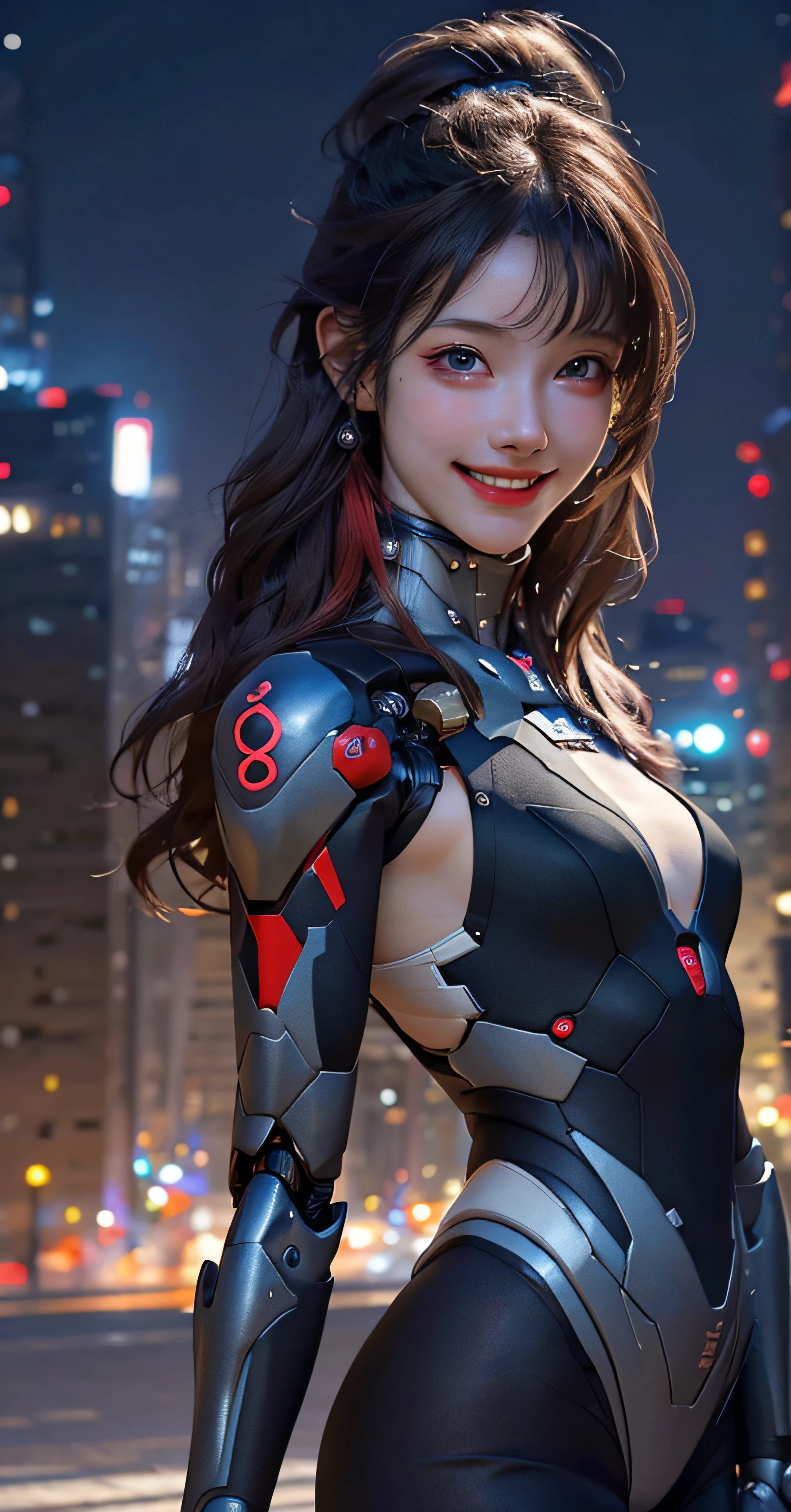 1girl, (wearing biofusion mecha), small breasts, poor breasts, (RAW photo, best quality), (realistic, realistic:1.40), masterpiece, an extremely delicate beautiful, very detailed, 2k wallpaper, amazing, fine details, (full body: 1.0), extremely detailed CG Unity 8k wallpaper, super detailed, high resolution, soft light, beautiful detailed girl, extremely detailed eyes and face, beautiful fine nose, beautiful delicate eyes, movie lighting, city lights at night, perfect anatomy, (smile: 0.8), room,