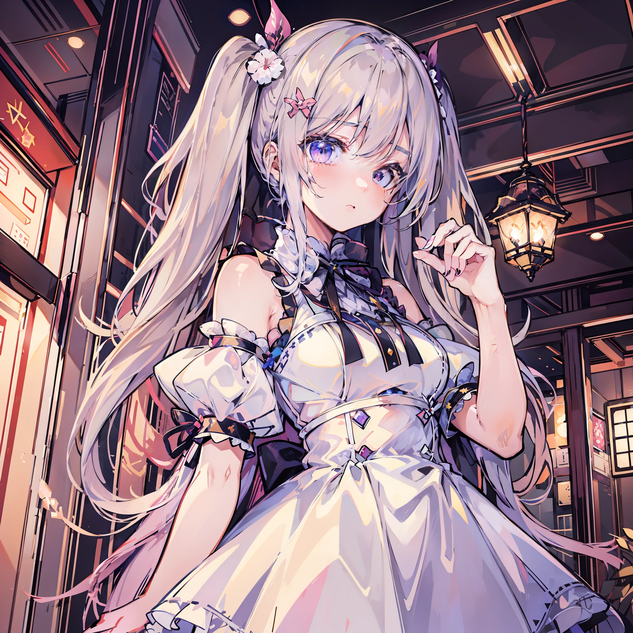 garota anime em um vestido branco com cabelo comprido e um laço rosa, waifu de anime fofo em um lindo vestido, loli de vestido, estilo anime 4k, estilo de arte anime moe, arte inicial anime loli, , arte oficial altamente detalhada, do videogame azur lane, melhor papel de parede de anime 4k konachan, arte digital detalhada de anime