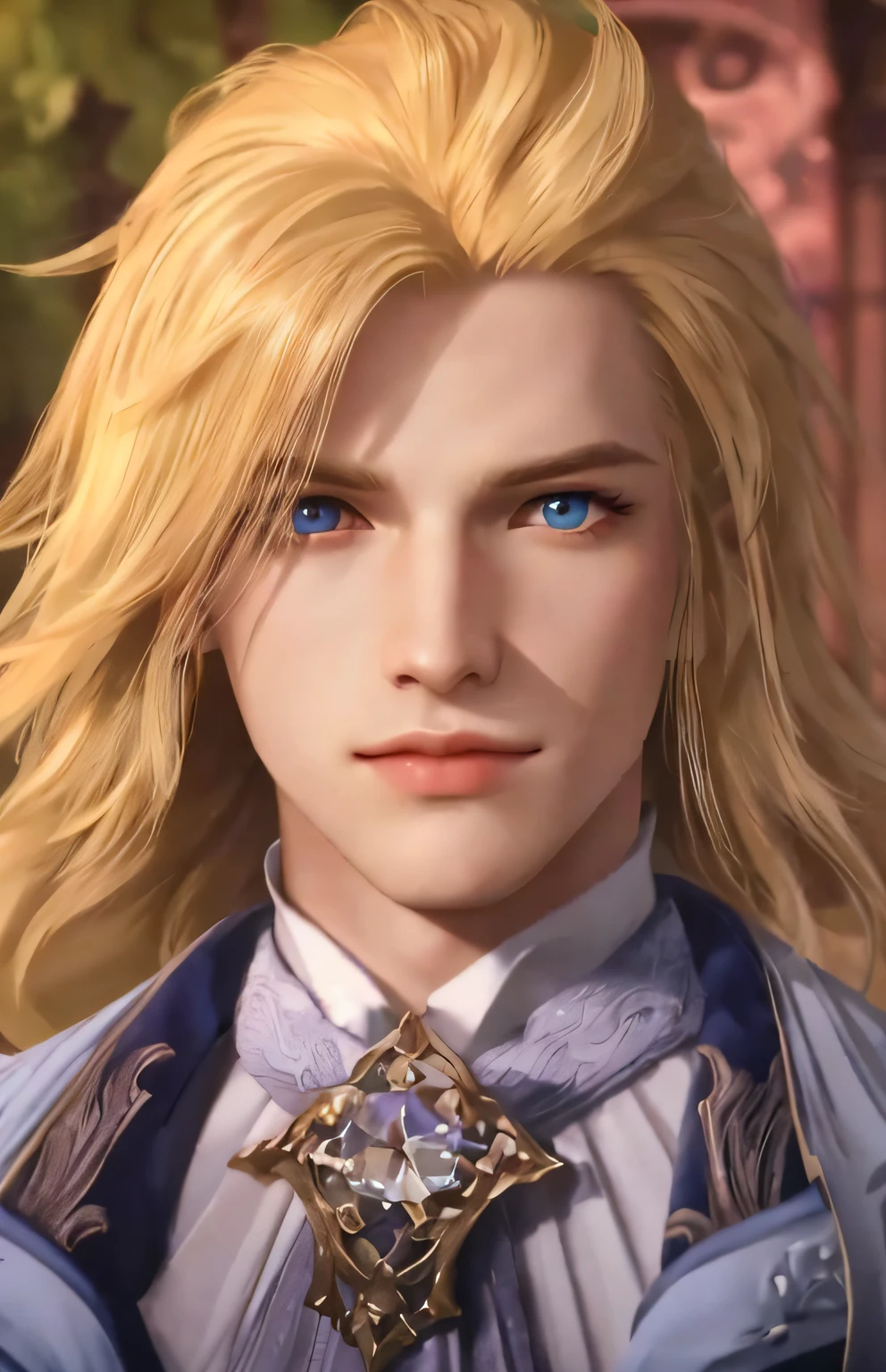 Un primer plano de una persona con cabello rubio y ojos azules, final fantasía face, from final fantasía, Estilo de final + fantasía + 15, johan liebert mezclado con alucard, final fantasía character, hermoso príncipe andrógino, delicado príncipe andrógino, johan liebert mixed with dante, final fantasía style, de ff7, xqc