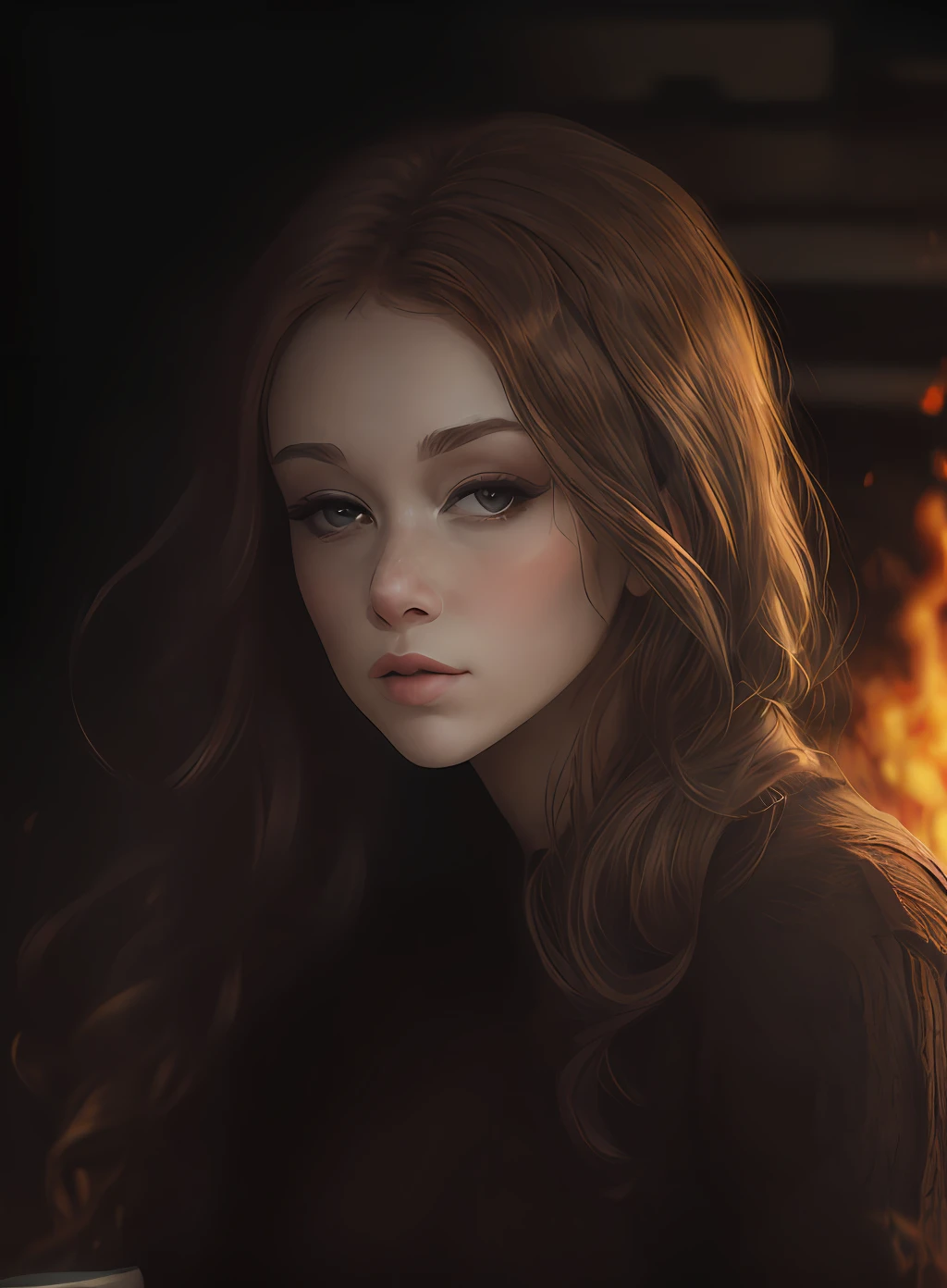 closeup, portrait, LeannaDecker, ((wearing sweater)), inside, portrait, kitchen, holding coffee mug, winter fire, eyes open, best quality, upper body, by lee jeffries nikon d850 film stock photograph 4 kodak 400 camera f1.6 lens rich colors hyper realistic lifelike texture natural lighting unreal engine trending on artstation cinestill 800, (100mm lens), long hair,
red hair