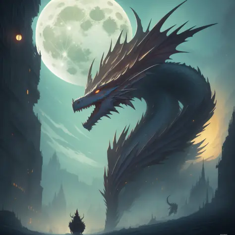 full moon, beautiful painting of a beautiful dragon, by nekro and pascal blanche and john harris and greg rutkowski and sachin teng and victo ngai and simon stalenhag. in style of vector art. brush stroke, vibrating color, hyper detailed. octane render. tr...