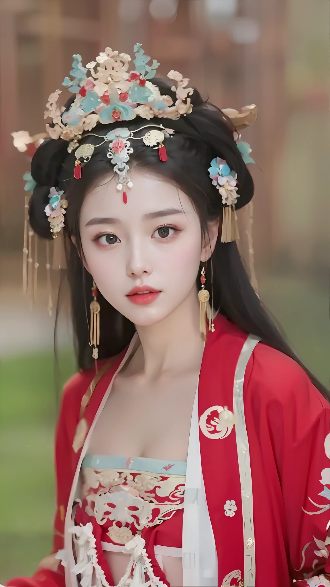 a close up of a woman wearing a red dress and a headpiece, palace ， a girl in hanfu, ancient chinese princess, chinese princess, chinese style, traditional beauty, ancient chinese beauties, a beautiful fantasy empress, wearing ancient chinese clothes, beautiful render of tang dynasty, traditional chinese, chinese girl, ((a beautiful fantasy empress)), gorgeous chinese model, chinese costume