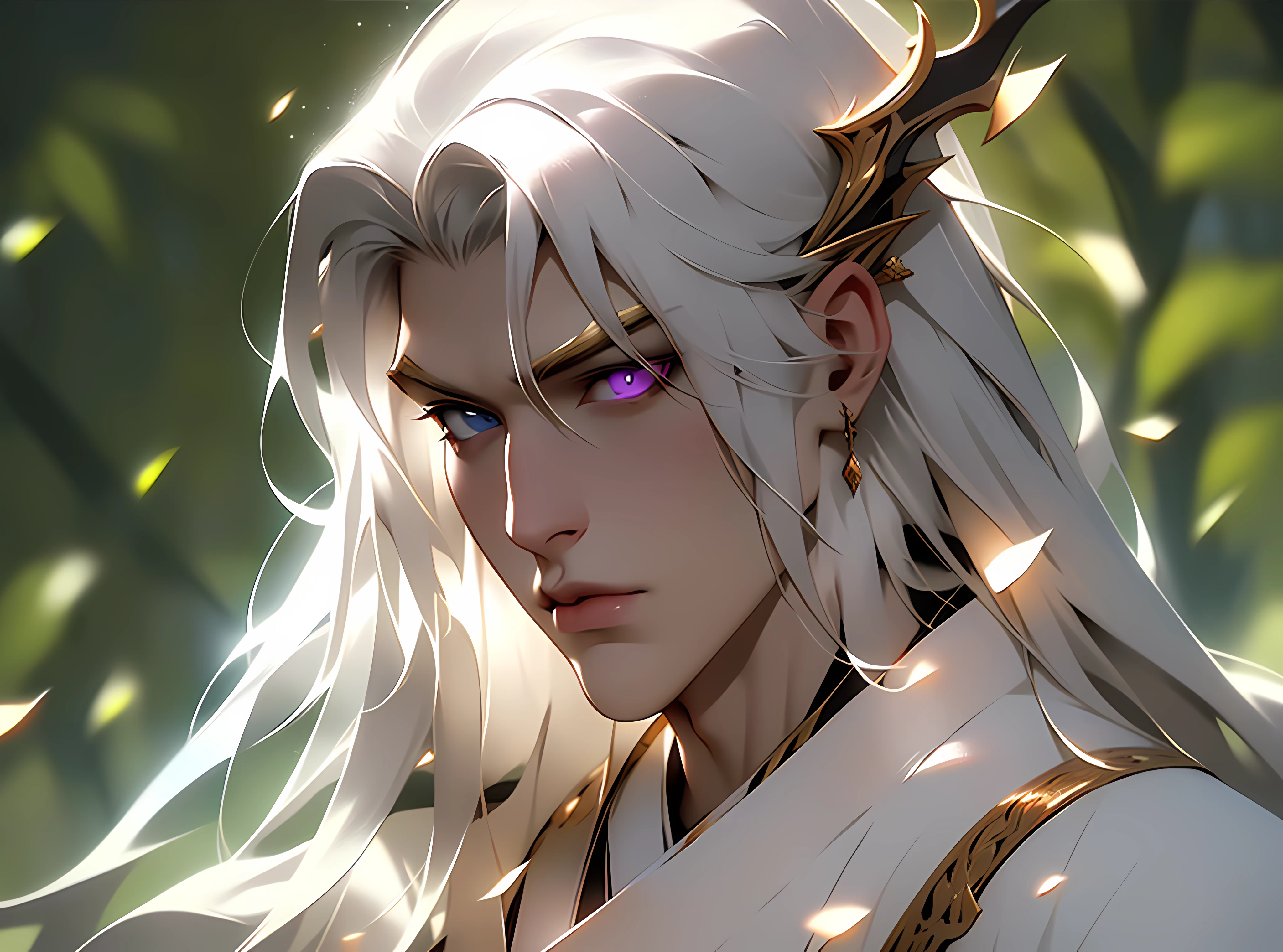 masterpiece, ultra detailed photography of a handsome dragon god, 1guy, (((male))), perfectly drawn face, heterochromic eyes, 8k resolution, photorealistic, ultra-high quality, long hair, long straight white hair, full lips, perfect anatomy, cinematic lighting, intricately detailed, elegant, purple, volumetric lighting, hanfu