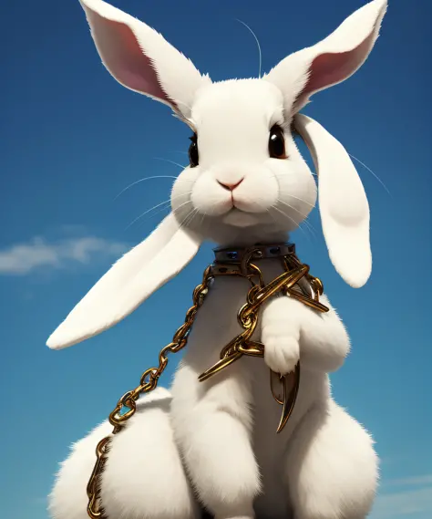 Rabbit white and blue with large safety pins in the ears Tim Burton