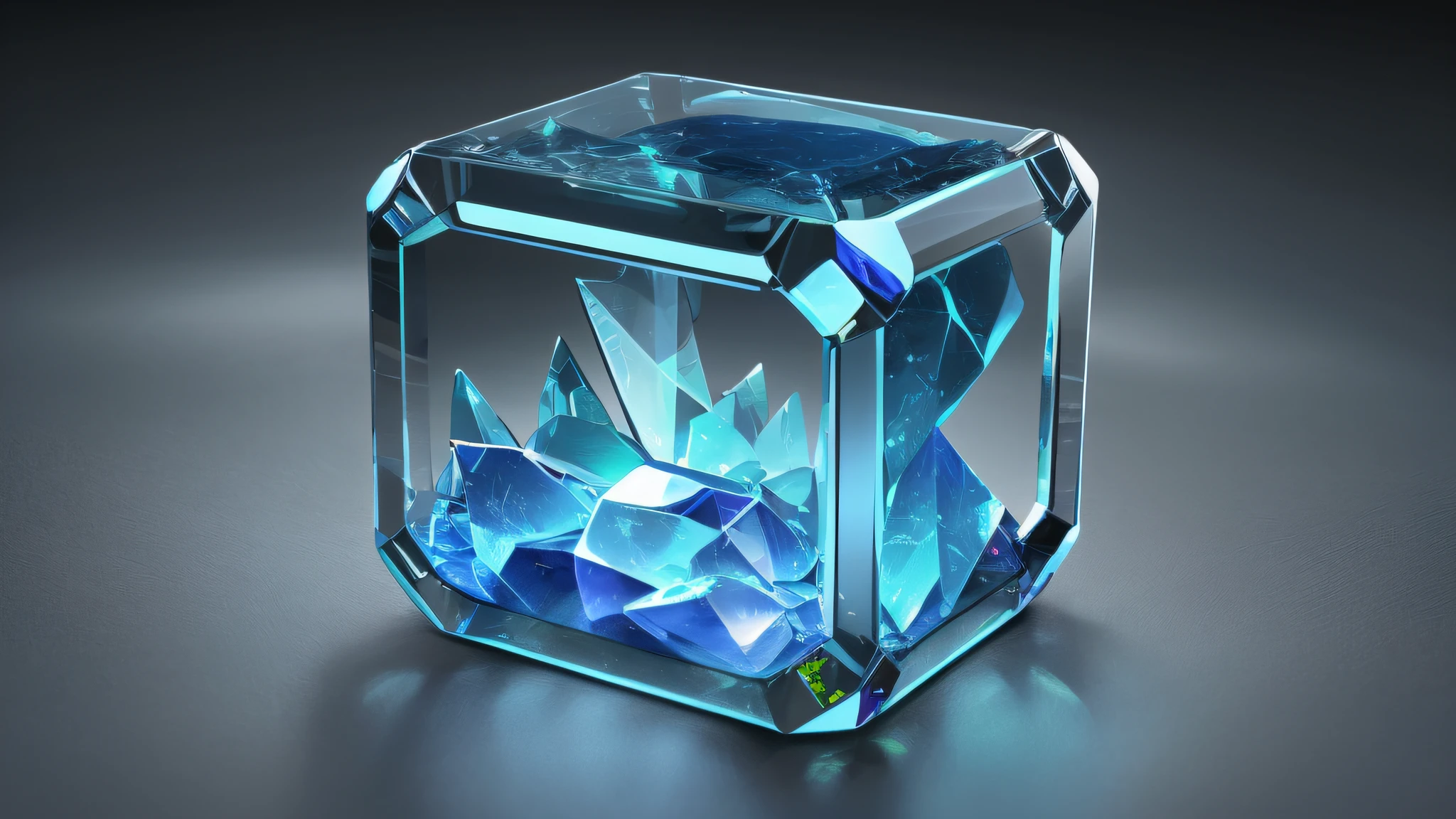 Highest image quality, technology ring, translucent glass material, sense of technology, blue, multiple squares connected to each other, luminescence, B-side icon, sense of design