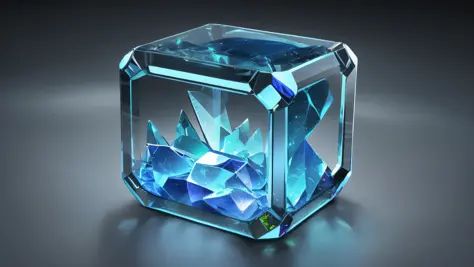 Highest image quality, technology ring, translucent glass material, sense of technology, blue, multiple squares connected to eac...