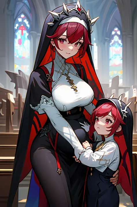 anime image of two women dressed nun posing for a picture like Nun clothing in summer, long hair, a girl in church, anime fantas...