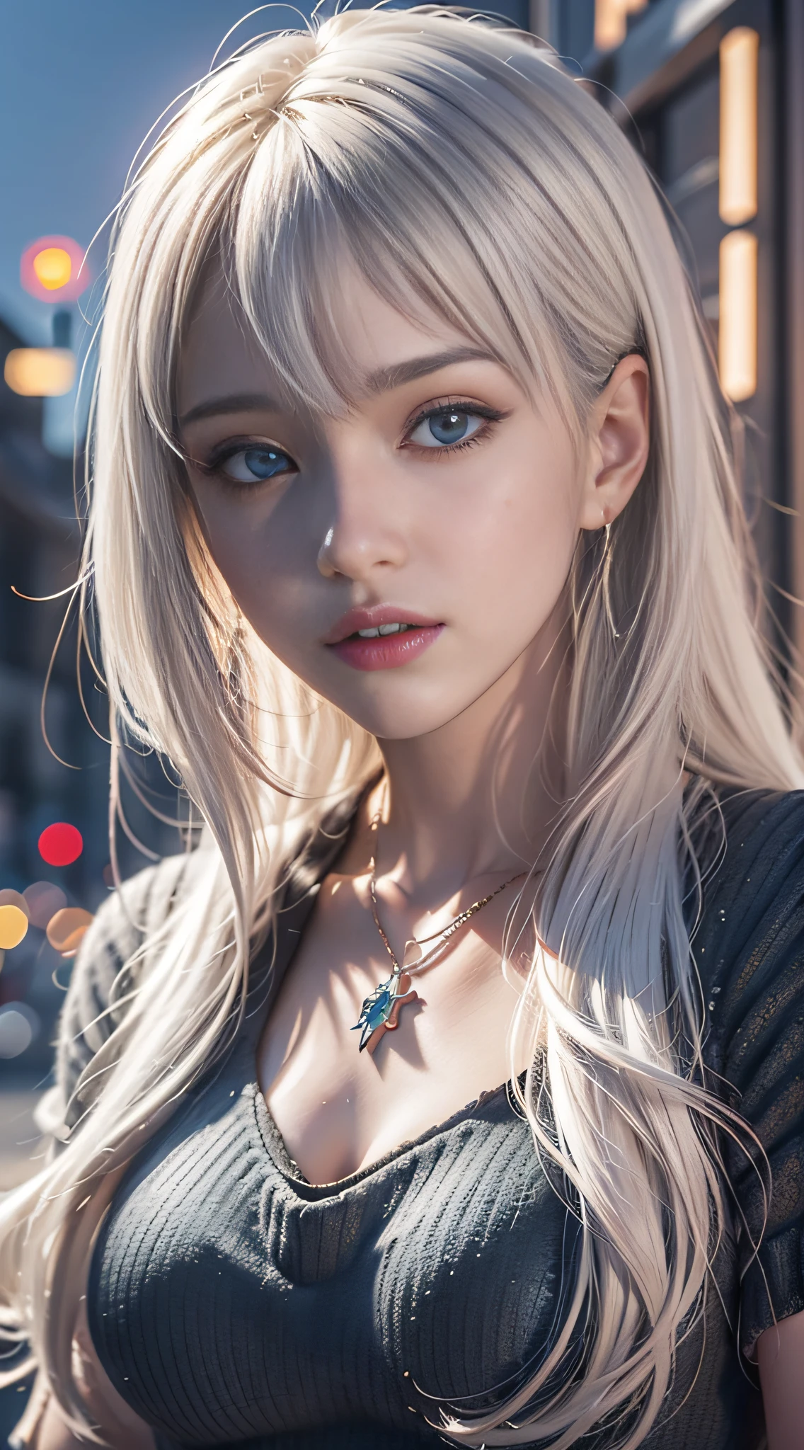 anime girl with white hair and blue eyes wearing a necklace, 3 d render character art 8 k, 8k high quality detailed art, photorealistic anime girl render, render of a cute 3d anime girl, detailed digital anime art, anime style. 8k, [ 4 k digital art ]!!, smooth anime cg art, 8k portrait render