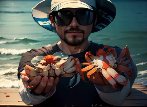 Fisherman holding crab --auto