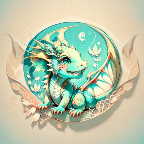 baby paint drawing, painted cute little dragon, cute baby dragon, symmetrical wings, flat image, pastel light colors, calm beige...