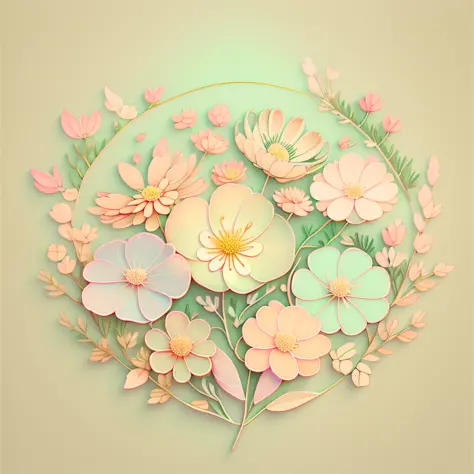 delicate pastel background with veined leaf ornament, thin dark lines, dark veins in the leaves, transparent flower petals, warm...