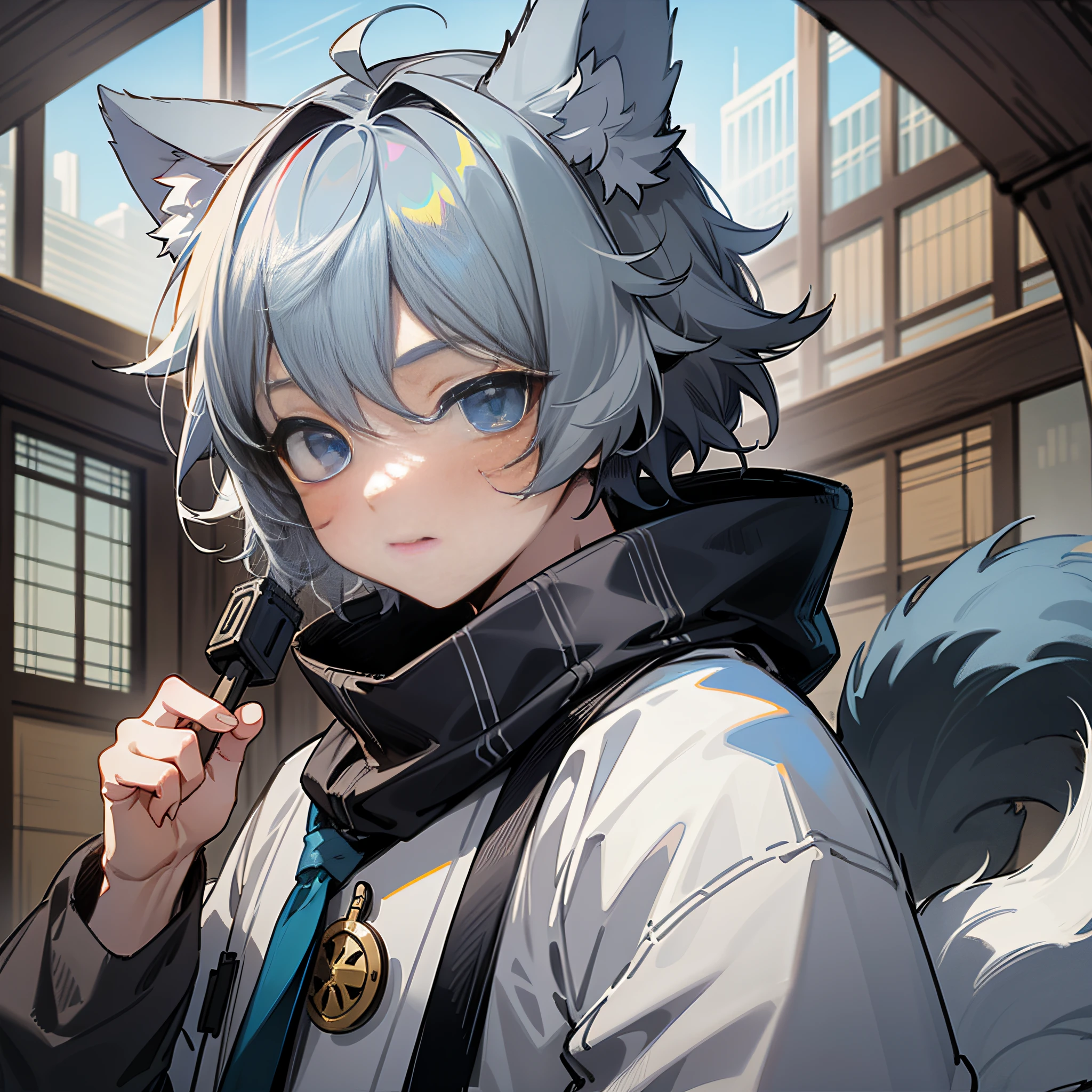 Anime character with a cat ears and a collared shirt - SeaArt AI