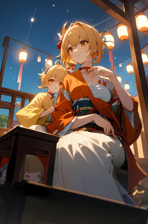 anime image of two women dressed in traditional japanese clothing in japanese village, palace  a girl in hanfu, wlop and sakimic...