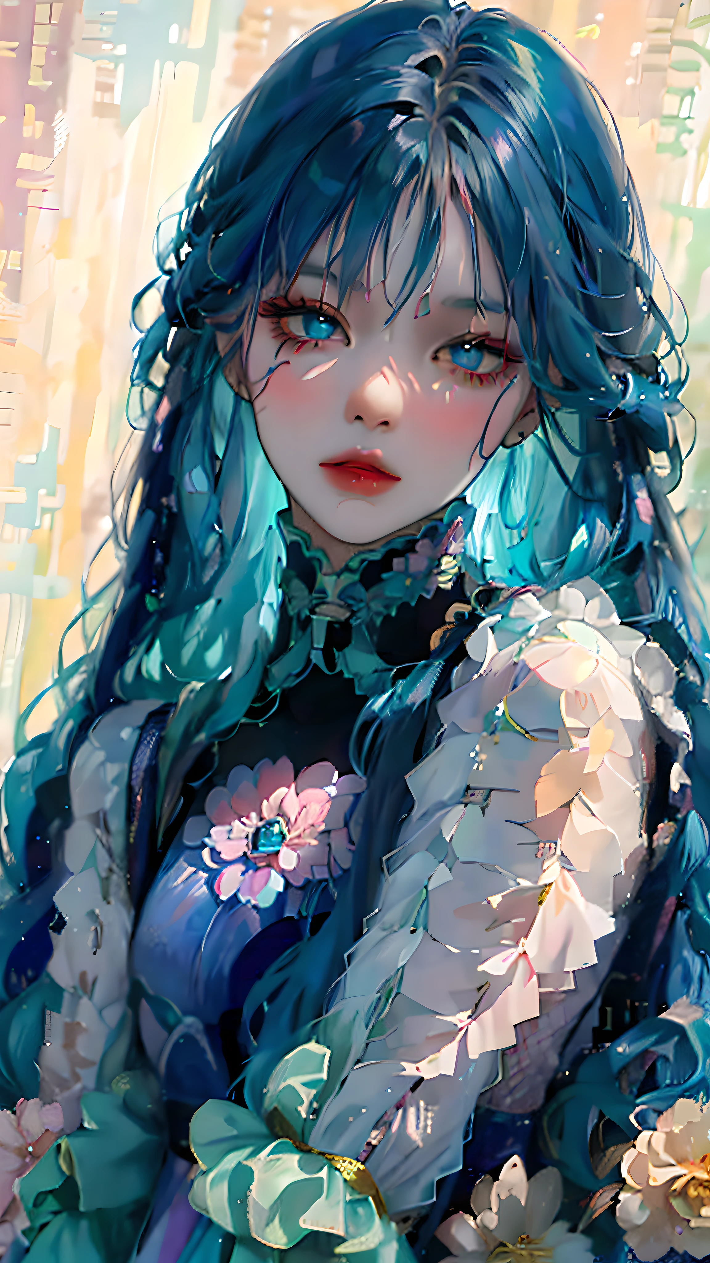 Chica anime con cabello azul, ojos azules y un vestido azul. - SeaArt AI