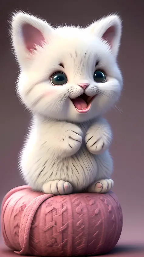 Kitten, realistic, furry animal, little ears, blush, cherry, funny, open mouth, laugh, Morandi color, kitten !!