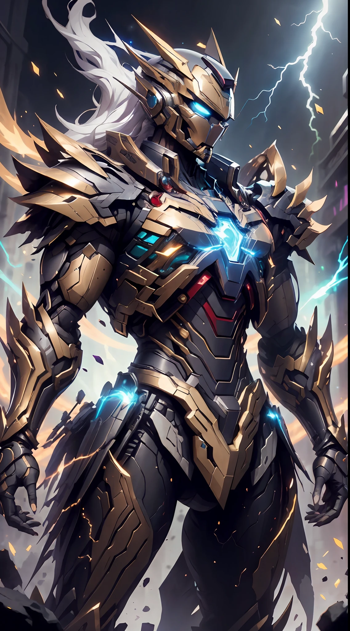 Golden Saint Seiya Limb Armor, Marvel Movie Iron Man Cuirass, (Gundam 00 Gundam Exia: 1.5), (Mecha) (Mechanical) (Armor), (Open Leg: 1.3), Perfect, (Wide Angle), (Black Background: 1.6), Best Quality, Masterpiece, Cyberpunk Style, Human Face Helmet, Super Resolution, (Reality: 1.4), 1boy, broad shoulders, grim eyes, crazy details, (hip folds: 1.2), unrealistic engine style, Boca effect, David La Chapelle style lenses, bioluminescent palette: light blue, light gold, bright white, light black, wide angle, super fine, cinematic still life, vibrant, Sakimichan style, perfect eyes, highest image quality 8K, inspired by Harry Winston, a masterpiece shot by Canon EOS R 6" Chaos 50,--, Mole Under Eyes, ray tracing, surrealism, textured skin, metallic sheen, facing the audience, lightning and lightning night, laser weapon in hand