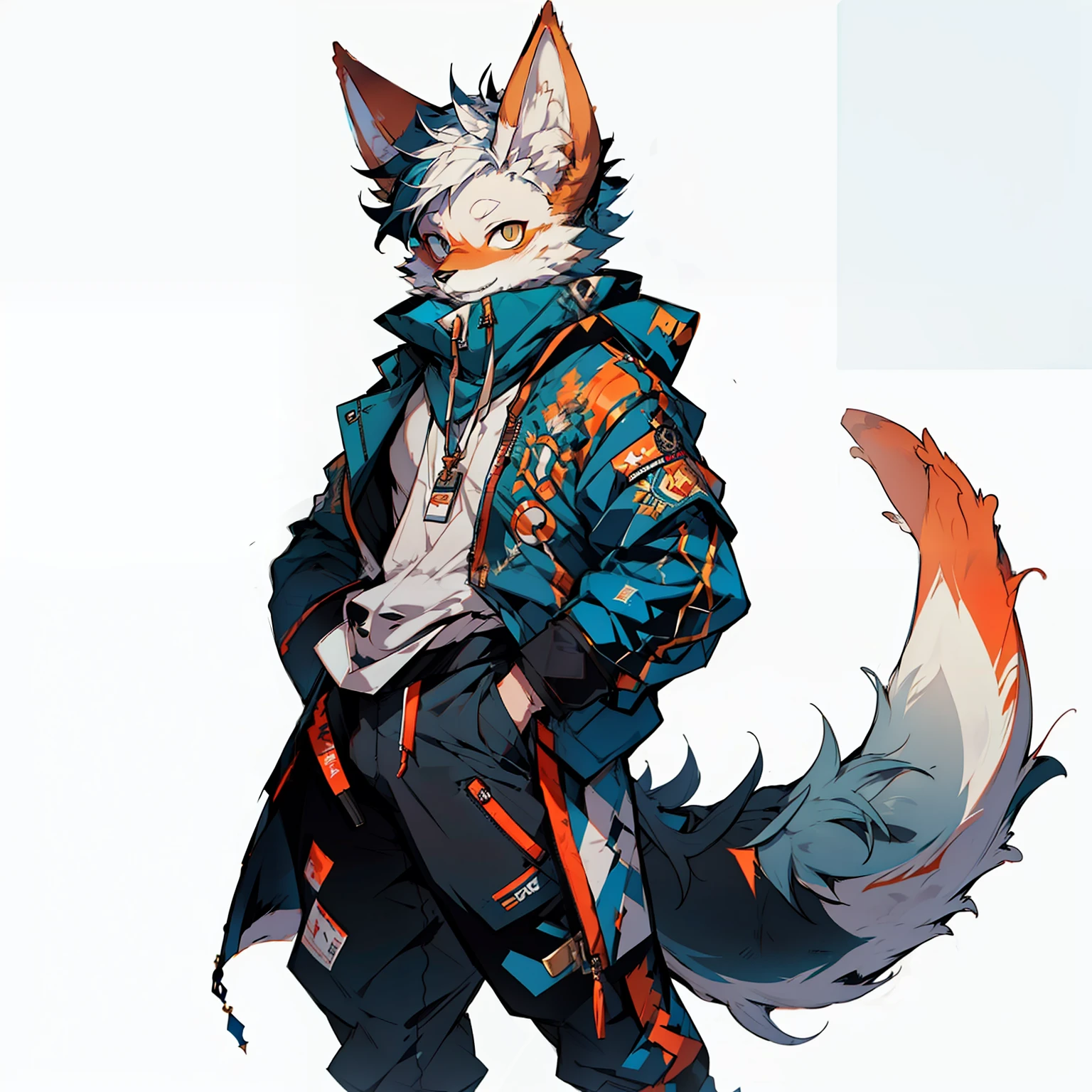 HD, high quality, 8k, (anthro, fluffy fur, character focus:1.1) furry, anthro white wolf boy, fluffy, solo, magician, concept art, character design, fantasy, digital art