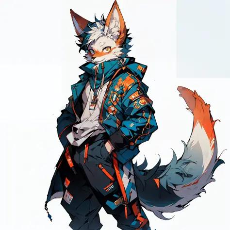 HD, high quality, 8k, (anthro, fluffy fur, character focus:1.1) furry, anthro white wolf boy, fluffy, solo, magician, concept ar...