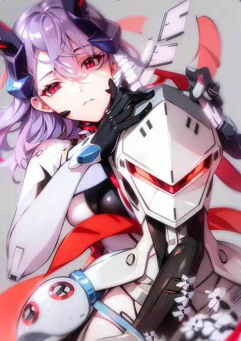 anime girl purple hair black gloves holding white and red robot, evangelion fanart, new evangelion, overwatch, fira mecha, #机甲, ...