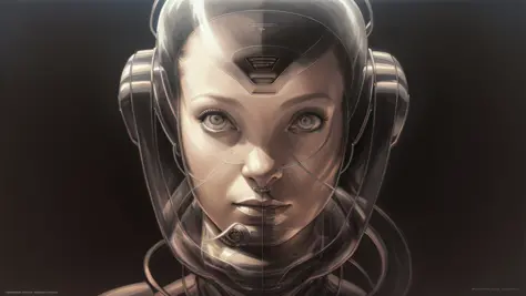 there is a drawing of a woman with a helmet on, martin ansin artwork portrait, detailed sci-fi art, ripley, drew struzan illustr...