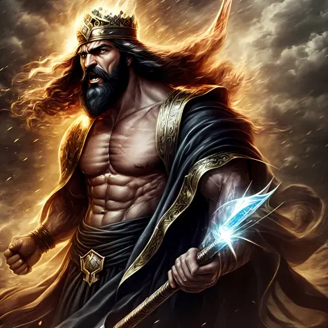 A man like Persian king Darius the Great, long black beard like Achaemenid Persian, Very long beards, angry, real quality like g...