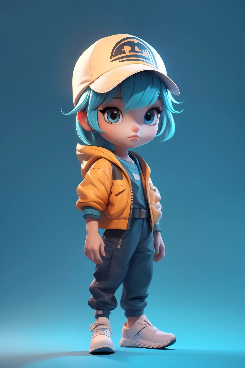 3dcharacter,farmer,(full body:1.2),simple background, masterpiece,best quality,(blule gradient background:1.1)