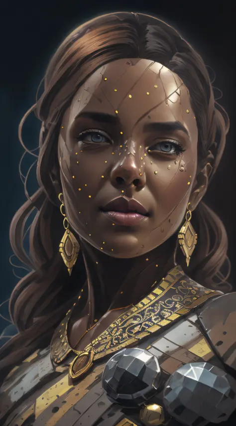Mercy overwatch, Beautiful portrait of a gorgeous Black African Princess, beautiful black princess, round shaped face, round button nose, glowing black glass skin, sparkling hazel brown eyes, highlighted chestnut brown long straight hair, adorned in intric...