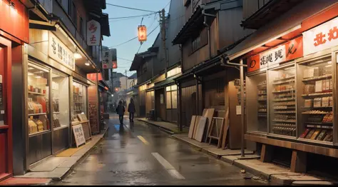 Japanese style background map, requires dark color, Japanese, Japanese street, Showa, street scene, bokeh