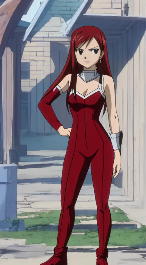 80s anime style,{{{{{full body,red bodysuit}}}}},fairy tail,Erza Scarlet