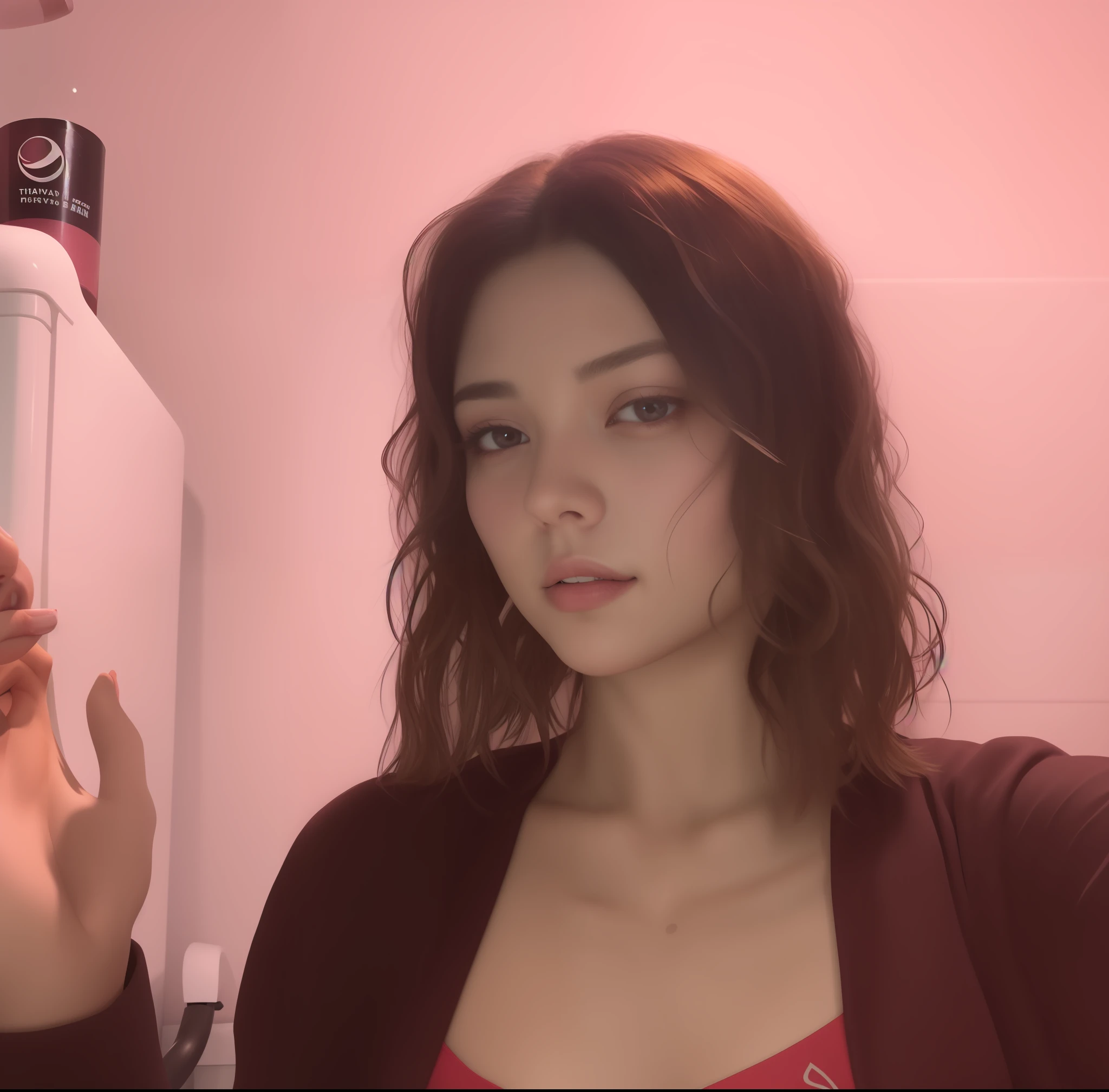 there is a woman who is taking a selfie in the bathroom, no makeup wavy hair, brown eyes, inspired by Elsa Bleda, charli bowater, in the style of Petra Collins, thin at age 19, taken in early 2020, oily hair, 18 years, about 1 9 years, portrait of girl, mid 2 0 female, 🤤 profile picture
