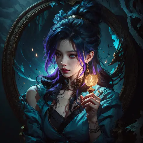 a close up of a person holding a oil lamp, arcane jinx, caitlyn from league of legends, extremely detailed artgerm, samira from ...