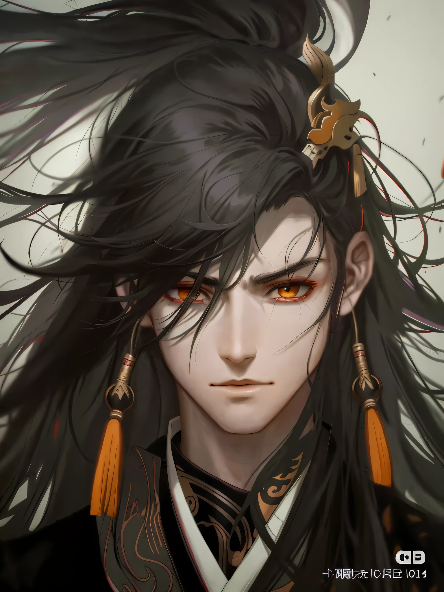 Anime characters with long black hair and white shirt, Kurase Jinyao, flowing hair and robes, anime tribal boy with long hair, handsome guy in demon killer art, by Yang J, Bian Lian, G Lingering Art Style, Zhao Yun, Onmyoji portrait, inspired by Yang Jin, brunette mage, beautiful androgynous prince, beautiful eyes, delicate facial features, flowing hair, hair portrayal