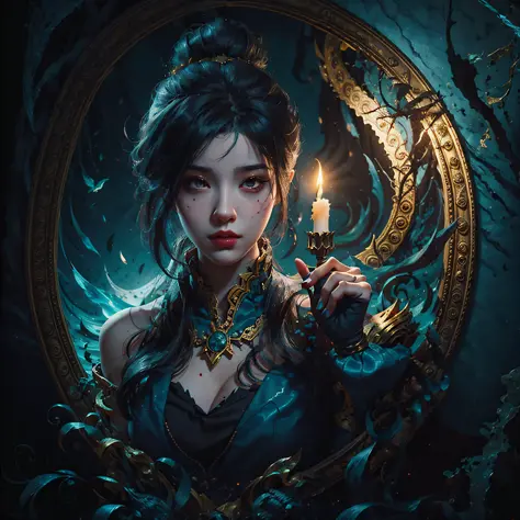 a close up of a person holding a oil lamp, arcane jinx, caitlyn from league of legends, extremely detailed artgerm, samira from ...