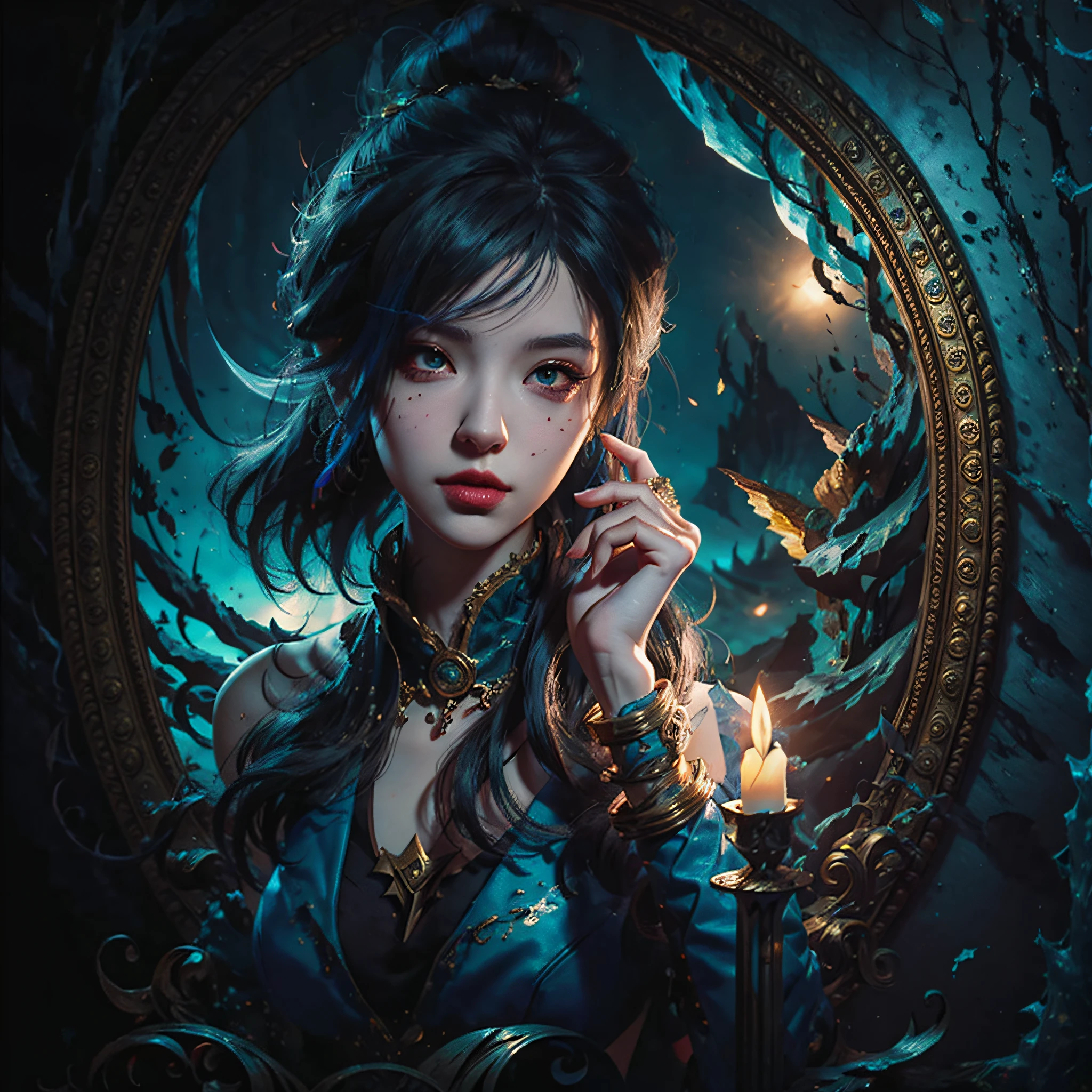 a close up of a person holding a oil lamp, arcane jinx, caitlyn from league of legends, extremely detailed artgerm, samira from league of legends, kda, from league of legends, jinx from league of legends, style artgerm, league of legends character, artgerm detailed, league of legends concept art, ashe