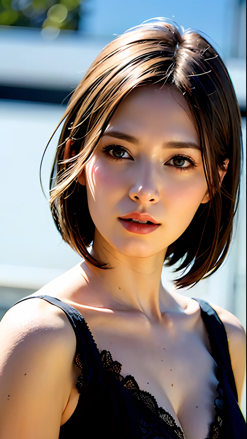 (Masterpiece: 1.3), (8k, Photorealistic, RAW Photo, Best Quality: 1.4), (1girl), Beautiful Face, (Realistic Face), (Black Hair, Short Hair: 1.3), Beautiful Hairstyle, Realistic Eyes, Beautiful Detail Eyes, (Realistic Skin), Beautiful Skin, (Lingerie), Absurd, Attractive, Ultra High Definition, Ultra Realistic, High Definition, Golden Ratio