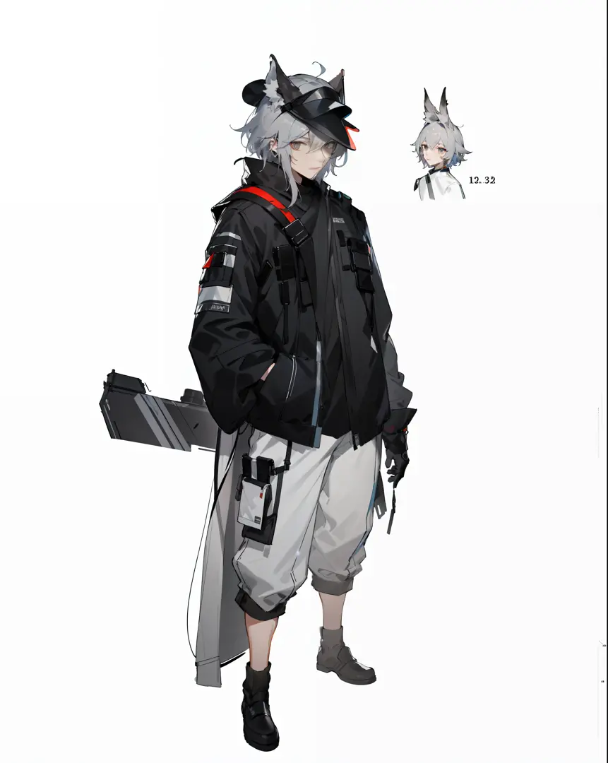 1 Young Male, Character Sheet, Concept Art, Full Body, (Masterpiece: 1.2), (Best Quality: 1.3), 1 Male, Standing, Punk, Silver-g...
