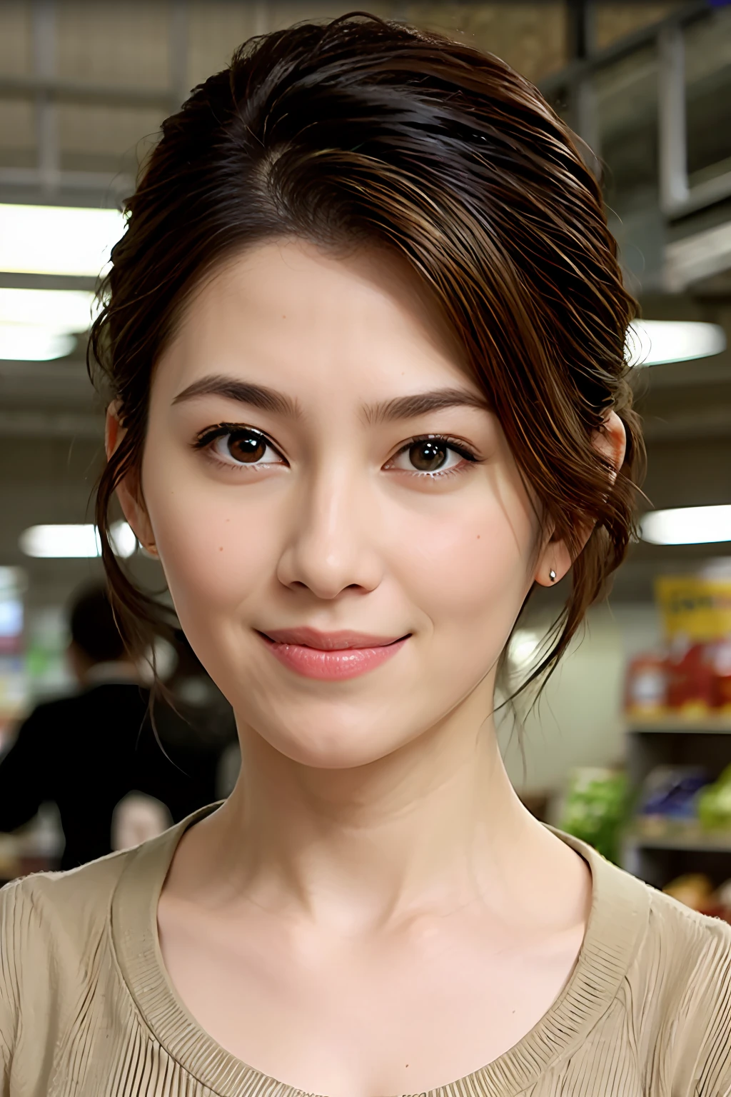 (Supermarket: 1), Full Body, Afternoon, Doctor Gown, Light Brown Fringe Short Hair, Light Brown Eyes, One Girl, Innocent, (Photoreal), (Complex Details: 1.2), (Masterpiece, : 1.3), (Best Quality: 1.4), (Ultra High Definition: 1.2), Ultra High Definition, (Detailed Eyes), (Detailed Facial Features), HDR, 8k Resolution, (Lens Flare: 0.7), Turn Around, Busy with inspection reports, face viewer, drshe