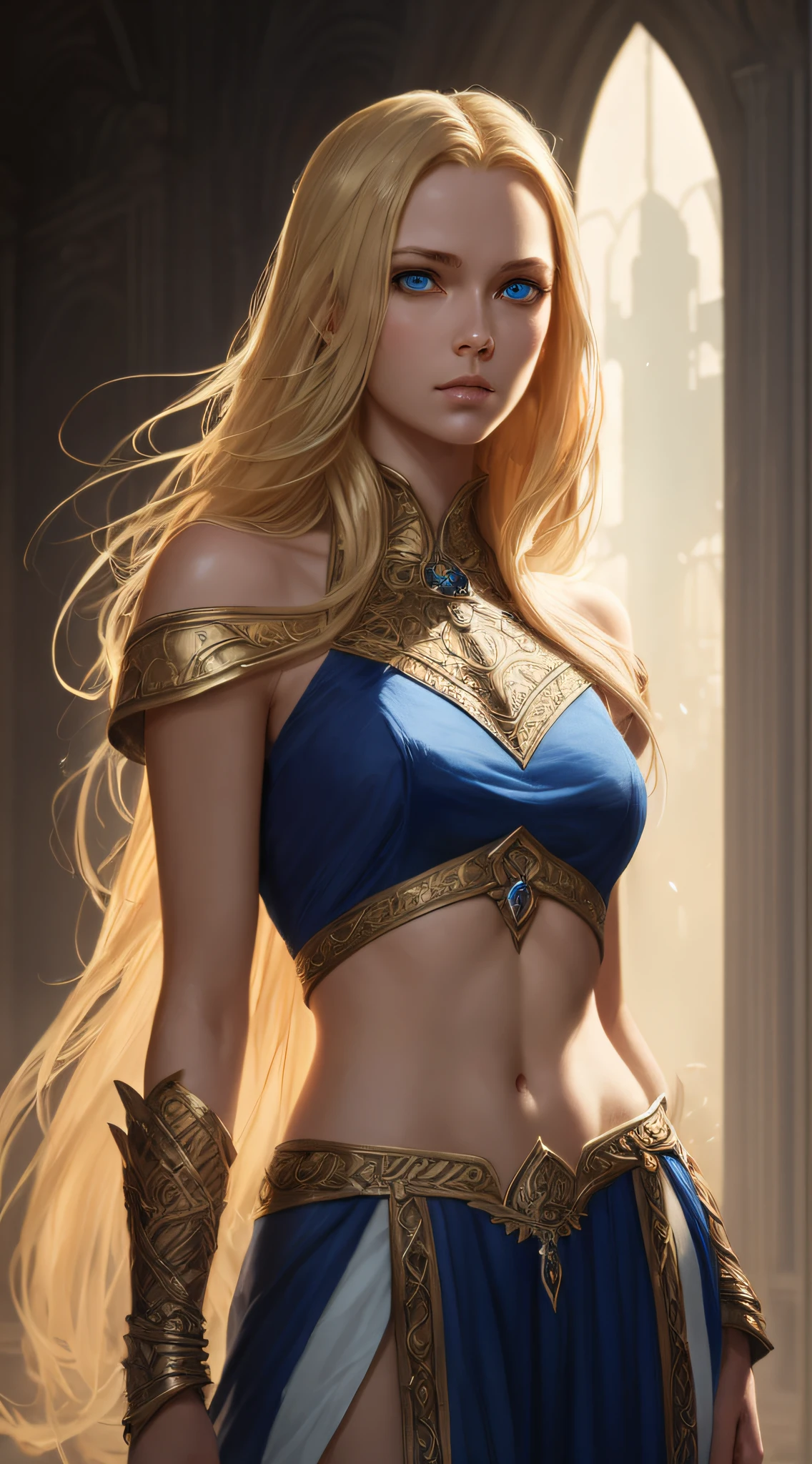 Illustration of warrior princess, 8k of a beautiful blonde hair, intricate, elegant clothes, highly detailed, majestic, digital photography, art by artgerm and ruan jia and greg rutkowski,wistful art,surreal painting,broken glass (masterpiece, side lighting, beautiful finely detailed blue eyes: 1.2 ), hdr, --auto