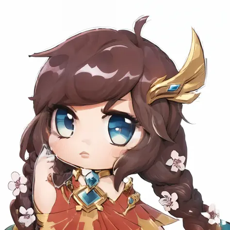 a cartoon girl with long hair and blue eyes wearing a red dress, chibi, inspired by Li Mei-shu, character art of maple story, ze...